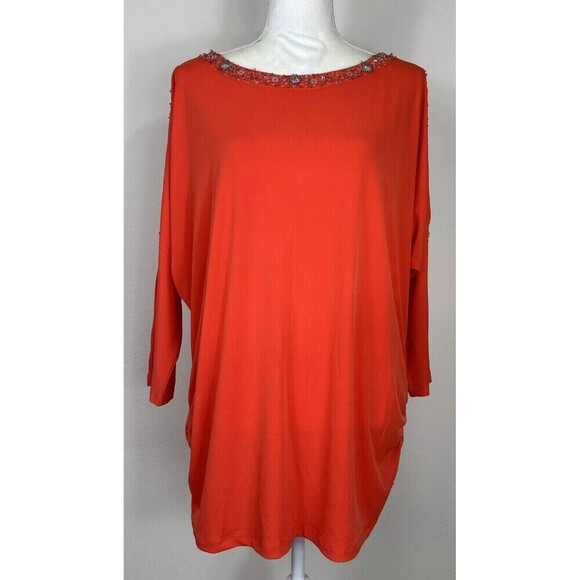 Susan Graver Liquid Knit Cold Shoulder Embellishment Blouse Plus Size 1X (18/20) - Picture 1 of 12